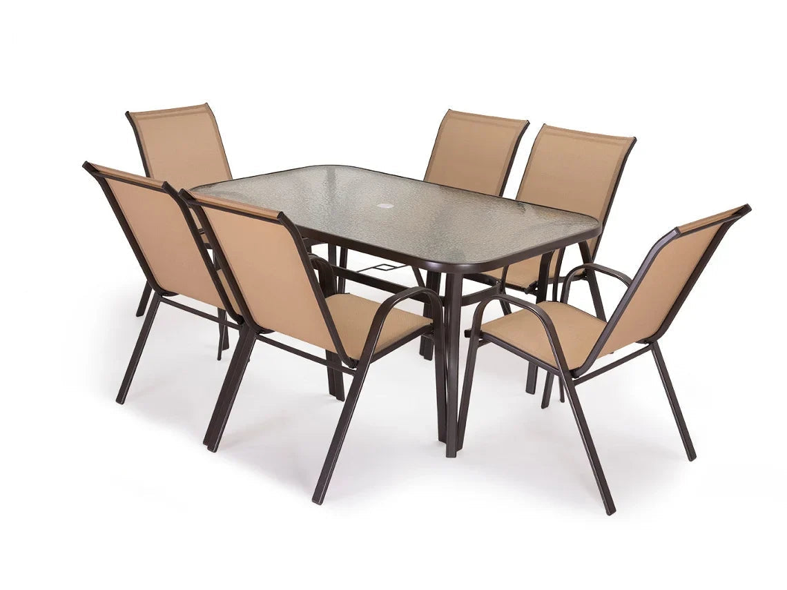 Mesa de Vidro Temperado Hc + 6 Cadeiras. Móveis De Jardim E Terraço, M